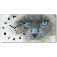 Tulup Wanduhr aus Glas – 60x30 cm - Glasbild - Glasuhr - Gehärtetes Glas - schwarze-zeiger - Katze mit blauen Augen