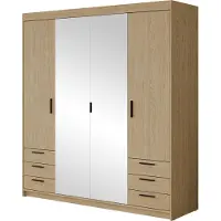 Mirjan 24 Kleiderschrank Elena 4D6S mit Frontspiegel, Drehtürenschrank, Garderobe mit vier Drehtüren und sechs Suchbladen, Kleiderstange (Farbe: Geölte Eiche, ohne Aufsatz)