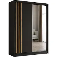 Masseno Schiebetürenschrank NELVIA 160 cm Kleiderschrank Schlafzimmer Schrank 2-türig mit Spiegel und Lamellen Schwarz