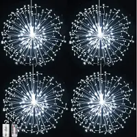 ROSNEK 4 Stück Feuerwerk Lichterkette LED Starburst Licht 8 Lichtmodi Wasserdicht Weihnachtslicht mit Fernbedienung Garten Weihnachten Deko, Weiß