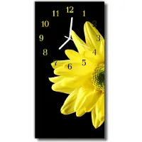 Tulup Glasuhr Wanduhr Küchenuhr Echt-Glas 30x60 Blume Gelb