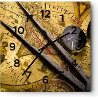 ARTTOR Wanduhr - Quadrat - Glasuhr - Kompass Abenteuer Reisen - 40x40cm - Schleichendes Uhrwerk - Lautlos - zum Aufhängen bereit - Dekoration Modern - Wanddekoration aus Glas - C4AC40x40-0146