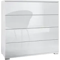 Vladon Kommode Pavos V3, Sideboard mit 4 Schubladen Weiß matt/Weiß Hochglanz (76 x 76 x 35 cm)
