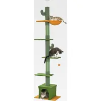 Markenlos Kratzbaum Deckenhoch, Katzenbaum, 230-275 cm Katzenkratzbaum mit Katzenhöhle, Kratzstämmen, Spielball, Katzenmöbel mit Kippschutz, Grün