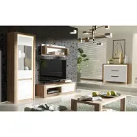 Lomadox Wohnzimmermöbel Set 5-teilig mit Couchtisch modern in Eiche mit weiß LATINA-161