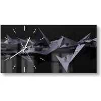 DEQORI Glasuhr 60x30 cm Modern 'Abstrakter Stacheldraht' Wanduhr Glas Uhr Design leise