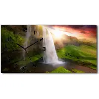 Tulup Wanduhr aus Glas – 60x30 cm - Glasbild - Glasuhr - Gehärtetes Glas - schwarze-zeiger - Wasserfall