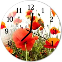 Tulup Glasuhr Wanduhr Küchenuhr Echt-Glas 30fi cm Mohnblumen rot grün