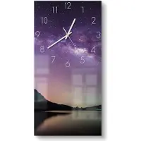 DEQORI Glasuhr 30x60 cm Zahlen 'Bergkulisse unter Sternen' Wanduhr Glas Uhr Design leise