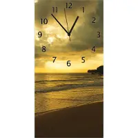 Wallario Design Wanduhr bedruckt, Größe 30 x 60 cm, Motiv: Badestrand auf den Malediven - Stille am Abend