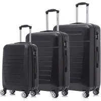 YONSLY Suitcase Set, Rollkoffer Handgepäck, Kofferset, mit 4 Rollen 360°, Hartschalenreise Zahlenschloss, Weicher Gummigriff (3er Set, M,L&XL,Schwarz)