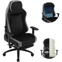 Woltu Gaming Stuhl, adaptiver Lendenwirbelstütze, Samtbezug, Schwarz+Grau