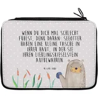 Mr. & Mrs. Panda Mäppchen Otter Stein - Grau Pastell - Geschenk, Federtasche, Fun Facts, Bleistiftetui, Pflanzen, Witzige Fakten, Seeotter, Etui, Federmappe