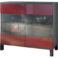 Vladon Kommode Bari V3, Moderner Küchenschrank mit 2 großen Glastüren inkl. RGB Beleuchtung Anthrazit matt / Bordeaux Hochglanz (92,5 x 84.5 x 35)