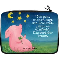 Mr. & Mrs. Panda Federmäppchen Schwein Glück Design - Weiß - Geschenk, Schlampermäppchen, Träume, Etui, Mäppchen, Sterne, Lustige Sprüche, Ziele, Federtasche, Motivation
