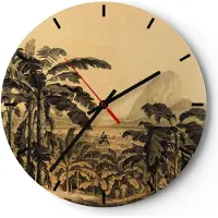 ARTTOR Wanduhr - Rund - Glasuhr - Palmen Wald Regnerisch - 30x30cm - Schleichendes Uhrwerk - Lautlos - zum Aufhängen bereit - Dekoration Modern - Wanddekoration aus Glas - C3AR30x30-4983