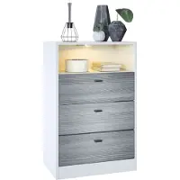 Vladon Kommode Pino V2, Germany, Anrichte mit 3 Schubladen & 1 offenem Fach, Weiß matt/Avola-Anthrazit (56 x 86,5 x 36 cm), mit RGB LED-Beleuchtung