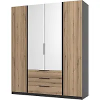 Masseno Drehtürenschrank CAGLIARI 200/239/61,9 cm 4-türig Schlafzimmer Schrank Kleiderschrank mit Spiegel Schwarz