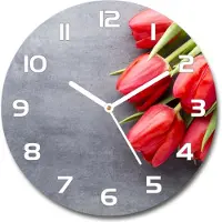 Tulup Wanduhr aus Glas 30fi Glasbild Glasuhr Gehärtetes Glas - weisse-zeiger - Red tulips