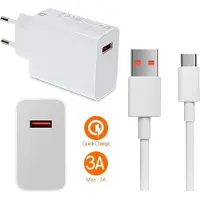 Emiro Original Ladegerät für Xiaomi Redmi Note 8T MDY-11-EZ + 5A Typ-C Ladekabel QuickCharge 3.0 in weiß white USB-C Type-C 33W Netzteil 3A 3000mAh Bulk +gratis Reinigungspad