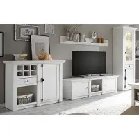 Furn.Design Wohnwand "Hooge" in Pinie weiß Landhaus Schrankwand 4-teilig 340 x 207 cm