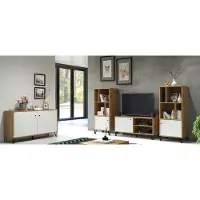 Lomadox TV Schrank Set TORINO-19 in Artisan Eiche Nb. mit weiß matt, B/H/T: ca. 279/136/40 cm
