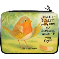 Mr. & Mrs. Panda Etui Rotkehlchen Federn Design - Weiß - Geschenk, Bleistiftetui, fliegen, Spruch Motivation, Mut, Vogel, Lustige Sprüche, Federmappe, Mäppchen