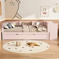 Autolock Babybett 90*200cm, Flachbett, mit ausziehbarem Bett, mit Schreibtisch, drei Regale an der Seite des Bettes