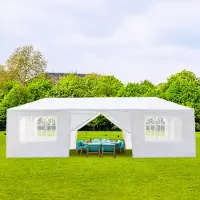 Xkiss Pavillon mit 8 abnehmbaren Seitenwänden Wasserdichtes Festzelt Gartenzelt Gartenpavillon für Camping Garten Hochzeit 3 x 9m Weiß