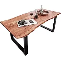 Casa Massiva Baumkantentisch 160x85 cm Quarto, Akazienholz massiv + naturfarben, Esstisch mit schwarzem U-Gestell, Esszimmertisch/Holztisch Industrial-Design, Tischplatte 26 mm