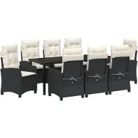 vidaXL 9-teiliges Garten-Dining-Set mit Kissen Schwarz Poly-Rattan, Gartenstühle DesignMöbel Neu