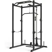 ATLETICA R5-Vega Power Rack | Power Cage mit Latzug | Multi-Grip Klimmzugstange, Safety Straps, J-Hooks & Weight-Pins | 213cm Höhe