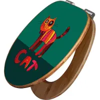 Banjado Design WC Sitz Bambus Absenkautomatik -Orange Katze - Toilettendeckel mit Absenkautomatik Holz/hochwertiger Bambus Klodeckel/WC-Sitz für alle gängigen Toiletten [TDB2 11029]