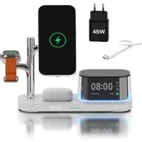 MMOBIEL Kabellose Ladestation 5-in-1 mit Wecker, Bluetooth-Lautsprecher & LED-Nachtlicht