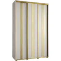MEBLE KRYSPOL Cannes 6 Schrank mit 3 Schiebetüren - 205,2x150x45 cm - Weiß Weiß Gold