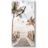 DEQORI Glasuhr 30x60 cm Zahlen 'Pfad zum Sommerglück' Wanduhr Glas Uhr Design leise Küchenuhr