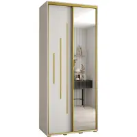 MEBLE KRYSPOL Cannes 13 Schrank mit 2 Schiebetüren - 205,2x100x60 cm - Weiß Weiß Gold