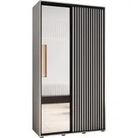 MEBLE KRYSPOL Lanko 2 Schrank mit 2 Schiebetüren - 235,2x140x45 cm - Weiß Weiß Schwarz