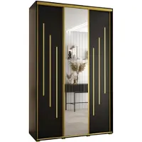 MEBLE KRYSPOL Cannes 9 Schrank mit 3 Schiebetüren - 205,2x160x45 cm - Schwarz Schwarz Gold