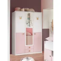 Wimex Möbel Kleiderschrank Cindy in Weiß und Rosa 3trg mit Spiegel