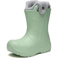 Ladeheid x Camminare Gummistiefel Kinder aus leichtem EVA warm gefüttert wasserdicht mit praktischem Griff und edlem Regenschirm-Relief für kalte Tage und Schnee LA-CA-21 (Oliv, 34/35 EU)
