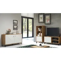 Lomadox TV Schrank Set modern TORINO-19 in Artisan Eiche Nb. mit weiß matt, B/H/T: ca. 201/136/40 cm
