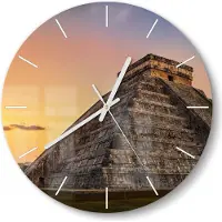 DEQORI Glasuhr Ø30 cm Modern 'Maya-Pyramide am Abend' Wanduhr Glas Uhr Design leise