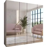 MEBLE KRYSPOL Schrank 200x202x52 cm mit Kleiderstange & Spiegel, 4xTür, ANDREW, Kaschmir, Griff Gold