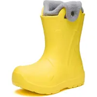 Ladeheid x Camminare Gummistiefel Kinder aus leichtem EVA warm gefüttert wasserdicht mit praktischem Griff und edlem Regenschirm-Relief für kalte Tage und Schnee LA-CA-21 (Gelb, 24/25 EU)