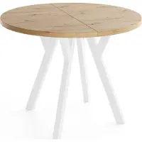 WFL GROUP Runder Ausziehbarer Esstisch im Loft-Stil XXL Groß – Verlängerbarer Tisch mit Weißen Holzbeinen – Platzsparender Esstisch für Wohnzimmer – Eiche Artisan Hellbraun – 100 bis 300 cm