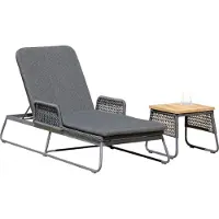 SonnenPartner Lounge-Liege Poison mit Beistelltisch Teak/Aluminium mit Polyrope dunkelgrau mit Auflage Relaxsessel Gartenliege