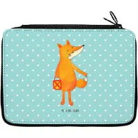 Mr. & Mrs. Panda Etui Fuchs Laterne - Türkis Pastell - Geschenk, für Stifte, Selbstbewusst, Federmäppchen, Bleistiftetui, Federtasche, Sankt Martin, Federmappe