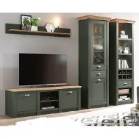 Furn.Design Wohnwand "Norwich" grün Eiche Landhaus Schrankwand 4-teilig 308 x 207 cm
