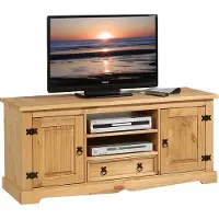 Idimex Lowboard TEQUILA 140 cm, Braun - TV Schrank aus Kiefer Massivholz, Fernsehtisch im Mexiko Stil, 2 Türen, Schublade und offenes Fach, Rustikaler Landhausstil